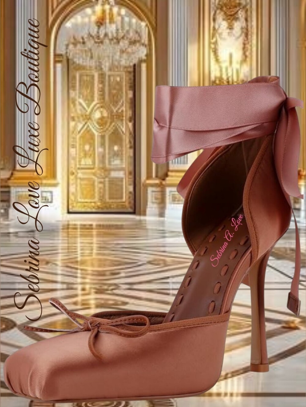 Elegant Chocolate Brown Satin Ribbon Ankle-Tie Ballerina Heels